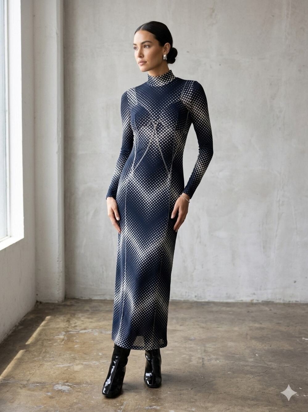 Paco Rabanne optical dot printed long-sleeve maxi dress size 38 US